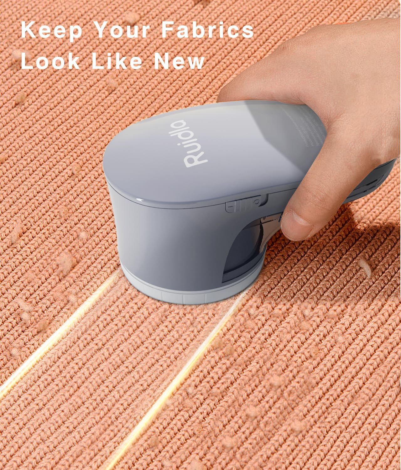 Ruidla Fabric Shaver Lint Remover, Sweater Shaver with Replaceable Stainless Steel 6-Leaf Blades, Fabric Defuzzer for Clothes Fuzz, Lint Balls - Battery Operated