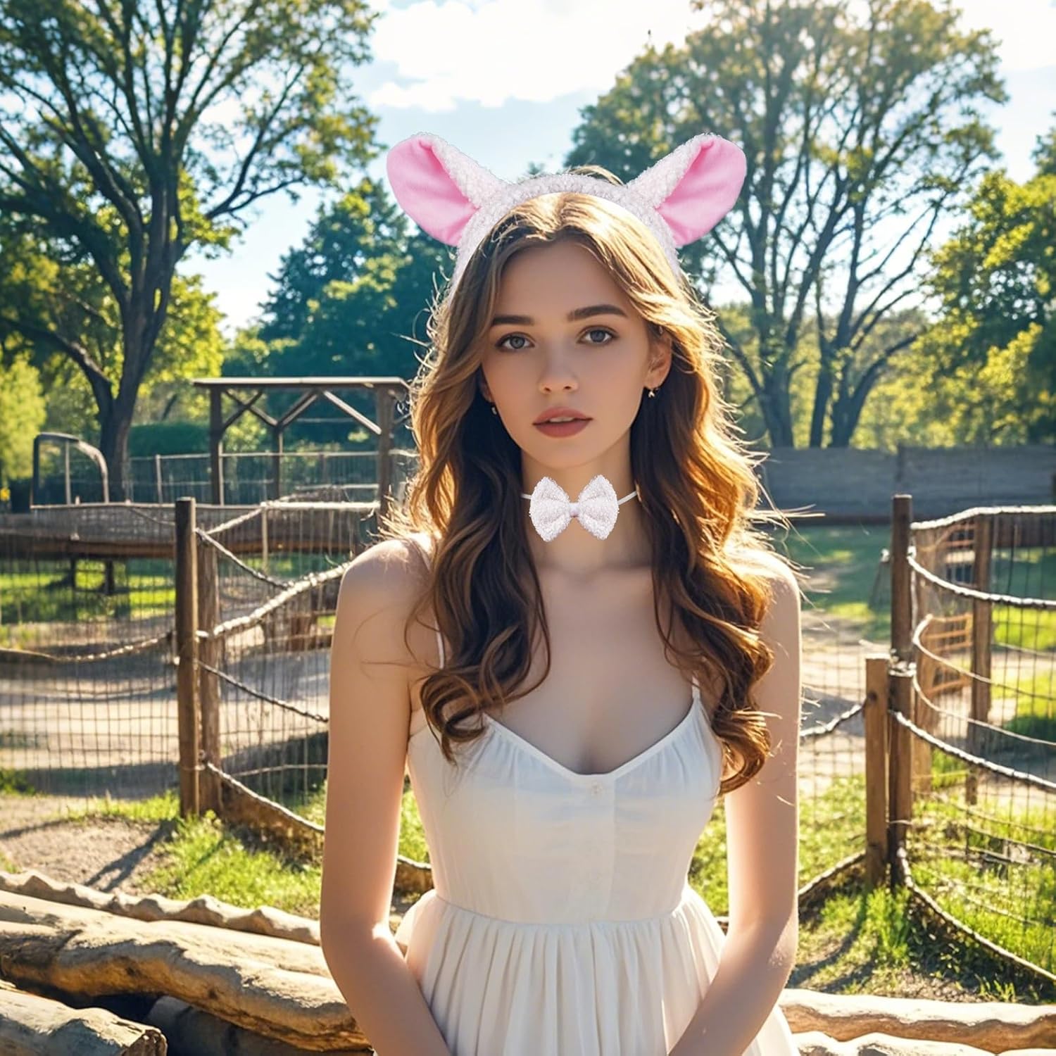 Lamb Costume Accessory Set Sheep Ears Headband Bowtie and Tail for Halloween Cosplay Party - Image 5