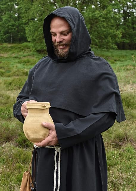 Foto 4 de 7 de Battle-Merchant - Hábito de monje con capucha y cordel - Disfraz medieval - Ideal para LARP - Negro - XXL