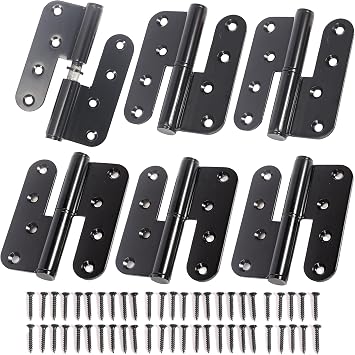 6-Pack Black Heavy Duty Lift Off Hinge, 4" X 3.5 Inch H-Shaped Door Hinges