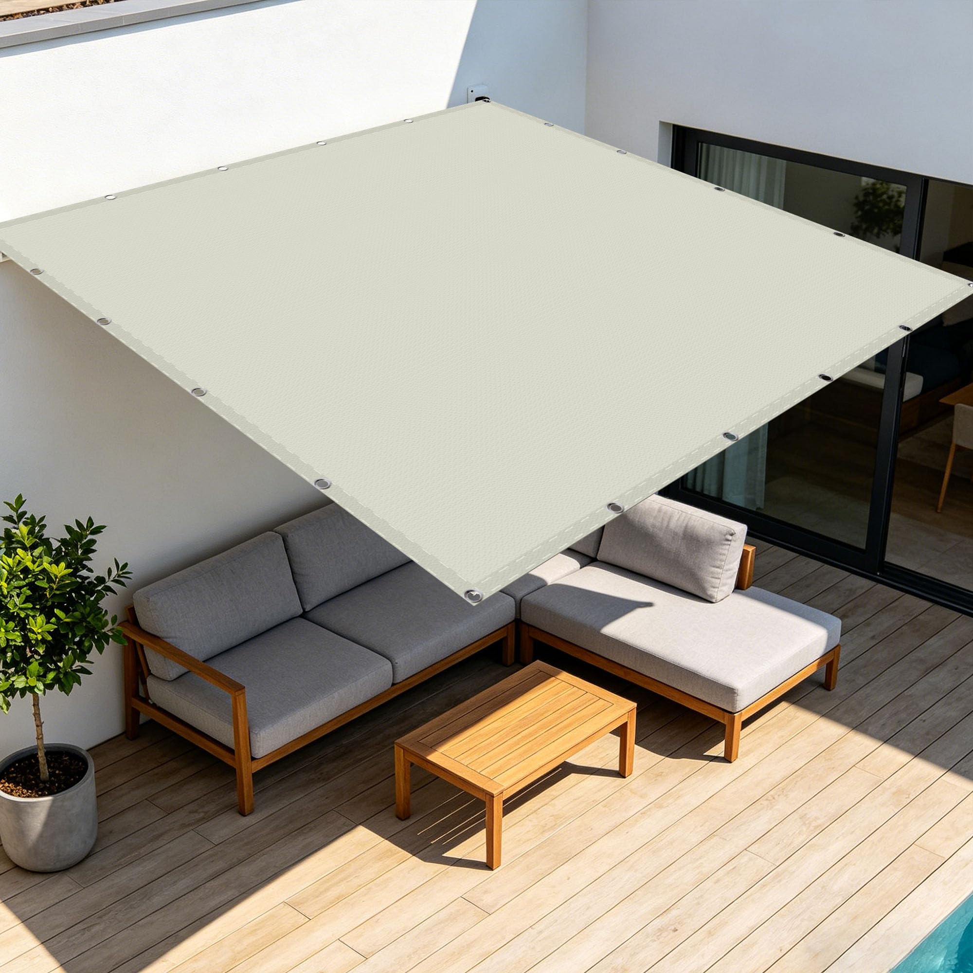 Filet dombrage rectangle 180x550 cm pour terrasse étanche blanc cassé