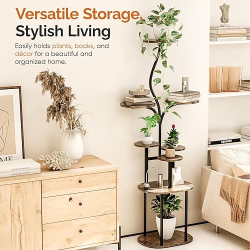 Miniatura 6 de Qmetalart Soporte para plantas para interiores, estante de flores de metal de 8 niveles con estantes redondos, estante de exhibición moderno para