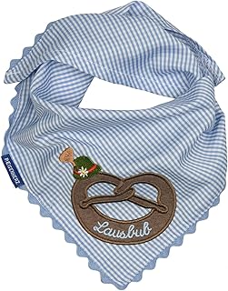 Pañuelo triangular con borde en zigzag, diseño de Brezel/sombrero tirolés con bordado Lausbub, para 1-5 años, color azul claro, azul claro, talla única