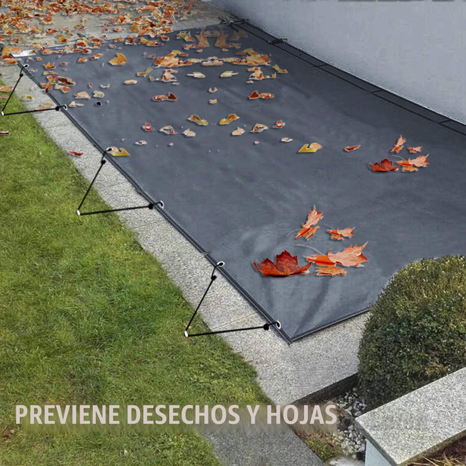 VEVOR Cubierta de Seguridad para Piscina Tamaño de 4 x 7 m Cobertor de Piscina Rectangular, Tamaño de Piscina de 3,7 x 6,7 m Lona de Piscina de PVC Color Carbón, Fácil de Instalar y Prevenir Escombros