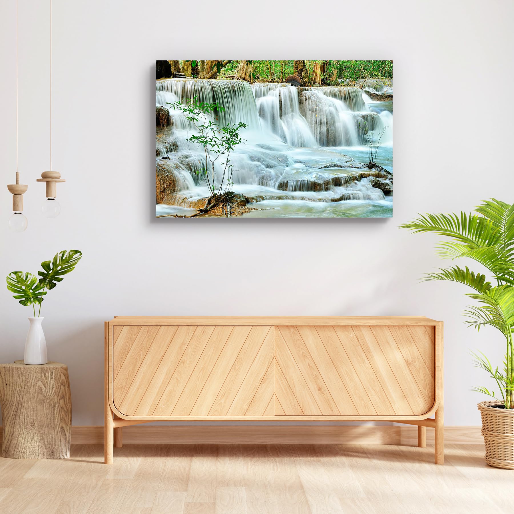 Pitaara Box Hui Mea Khamin Waterfall Kanchanabury Thailand | Unframed Canvas Painting for Bedroom & Living Room | 42.1 x 28 inch (107 x 71 cms)