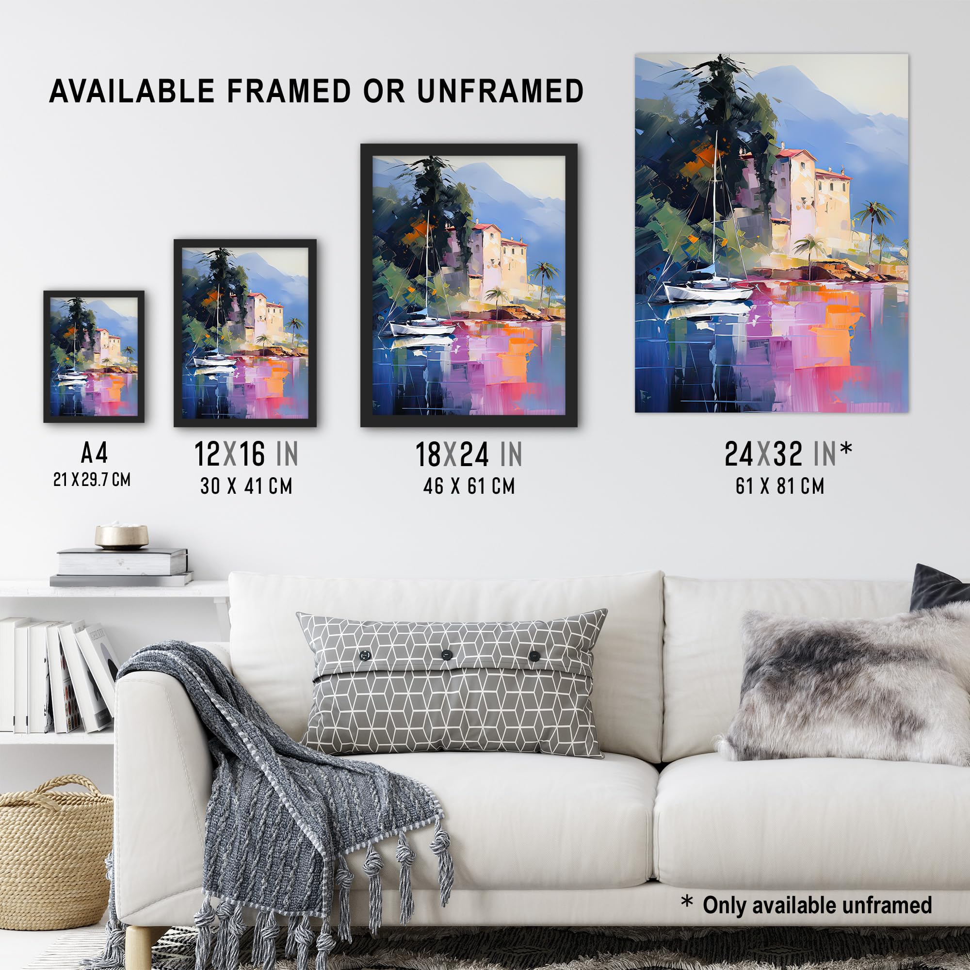 Artery8 Sail Boat on Lake Como Colourful Oil Painting Scenic Italian Landscape Extra Large XL Wall Art Poster Print - Image 3