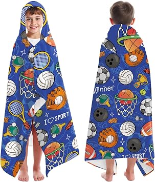 Kids Bath Towels, Sports Hooded Bath Towels for Boys, Sports Hooded Kids Beach Towel, Super Soft Lightweight Quick Dry Kid Boys Hooded Towel for Swim Beach Pool Bathroom, 50" x 30"