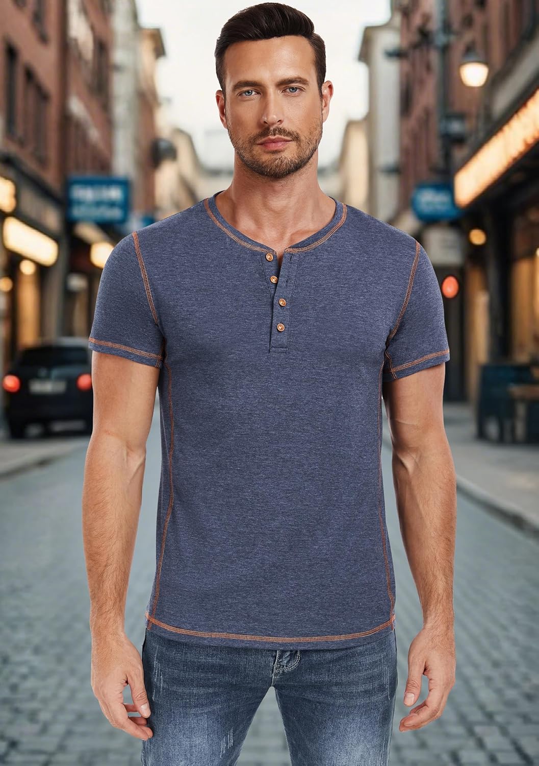 PEGENO Men's Henley Shirts Short Sleeve Casual Cotton T-Shirts Summer Button T Shirts - Image 4