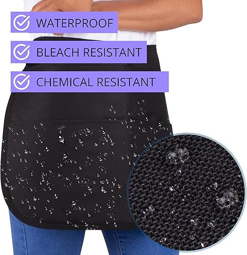 Miniatura 3 de SupplyMaid Delantal impermeable para estilista con 5 bolsillos, delantal de media cintura a prueba de blanqueamiento para salones, cosmetología y