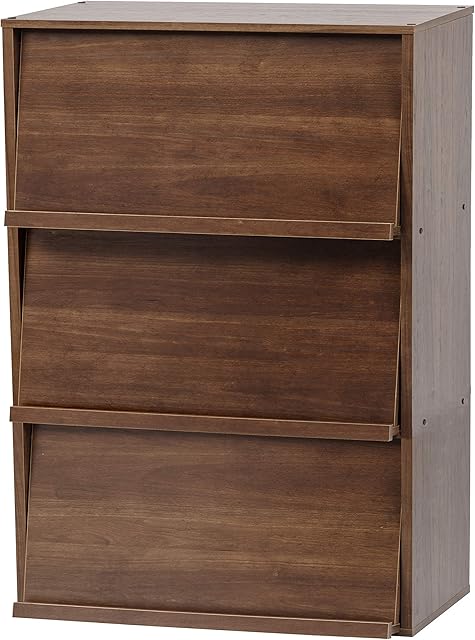 Iris Ohyama, Storage Unit with 3 Folding Doors / Wooden Cabinet / Flap Rack / Storage Cabinet, Adjustable Shelf Height 3.2 cm, Office, Living Room, Kitchen - Flap Rack - CHR-3 - Brown