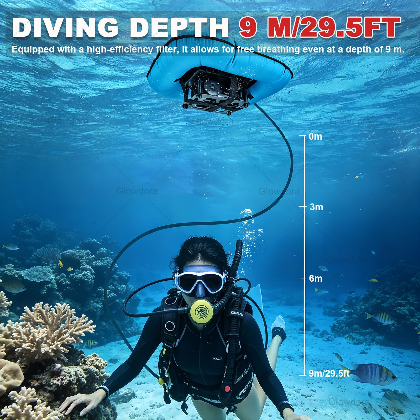 Sistemas de ventilación para Buceo Red | Equipo de buceo, bomba de aire flotante con tubo telescópico y regulador de respiración para snorkel subacuático.