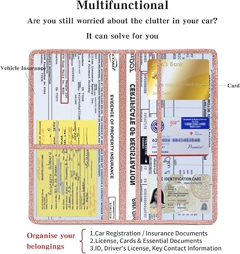 Miniatura 3 de Soporte para tarjetas de registro y seguro de automóvil organizador de guanteras para automóvil, cartera de documentos, carpeta manual de cuero,