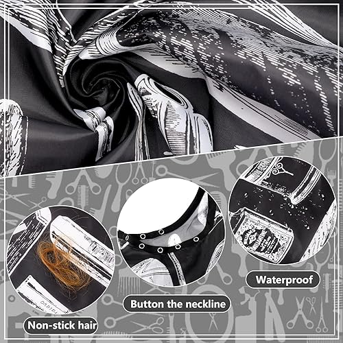 Miniatura 3 de FEBSNOW Kit de capa de corte de cabello, capa de peluquería profesional con cepillo para el cuello para adultos, impermeable, capa de peluquería con