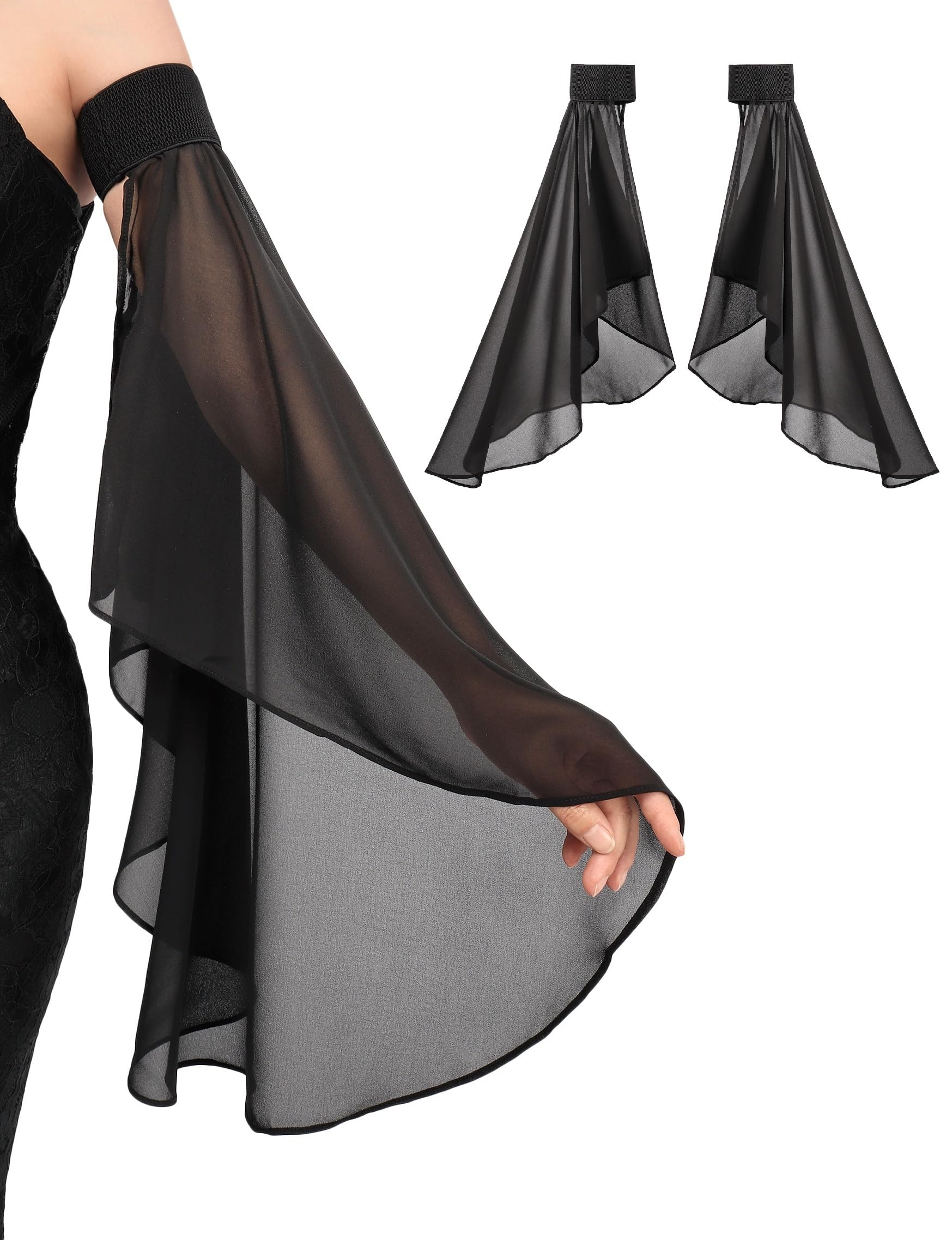 DAZCOSVictorian Long Tulle Sleeves for Women Chiffon Detachable Gloves for Wedding Dress Halloween Party Pageant