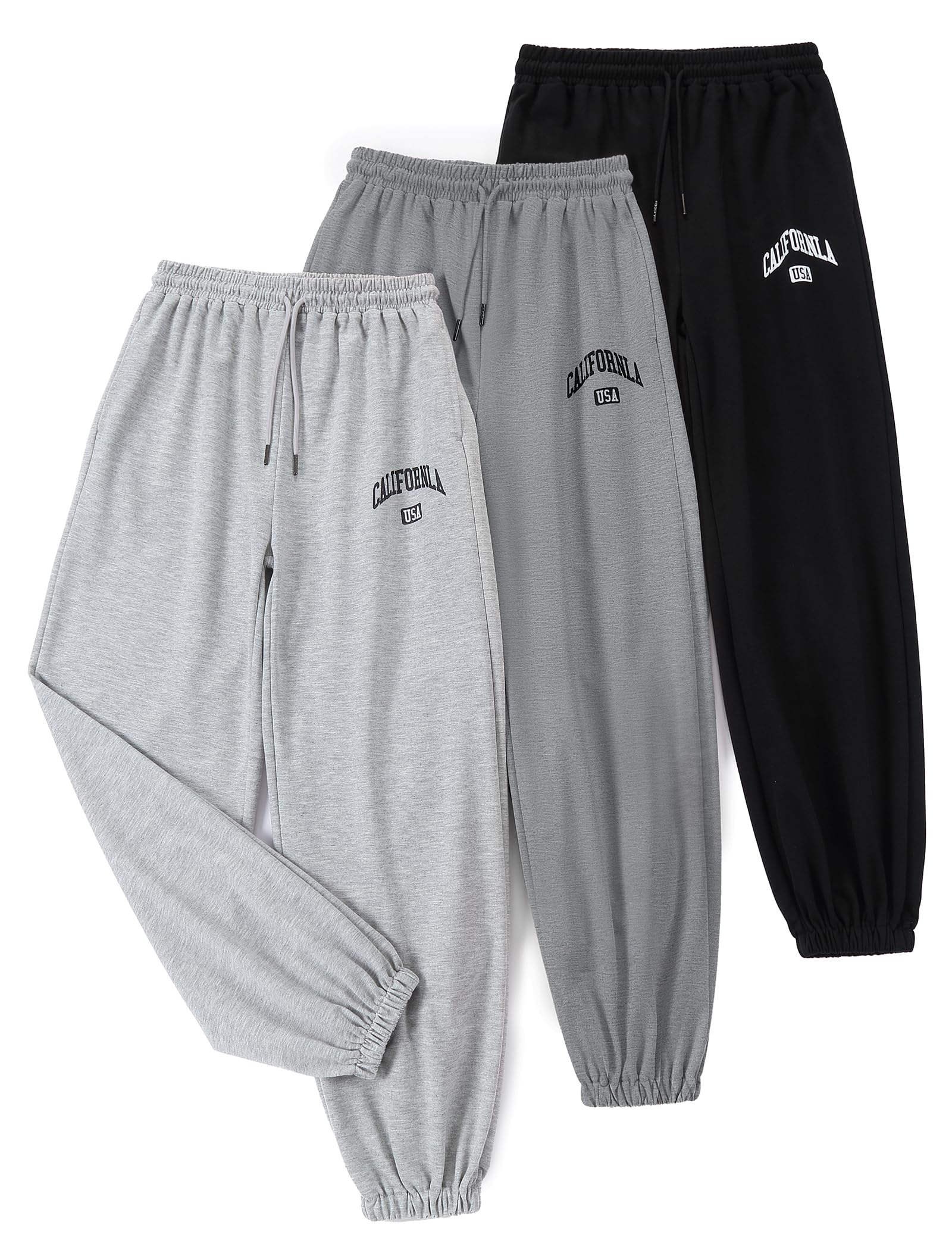 EXARUS 3 Pack Girls Sweatpants Joggers Teen Sweat Pants Wide Leg