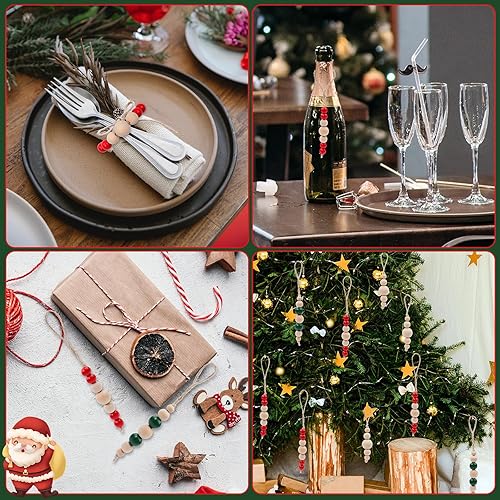 Miniatura 7 de ATROPOS Juego de 24 adornos para árbol de Navidad, cuentas de madera, decoraciones colgantes de cuentas de madera, adornos bohemios de Navidad,