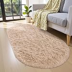 OLANLY Rugs doux pour chambre à coucher, 2.6x5.3 Pieds laveuse Rug ovale, Tapis de côté non glissant pour les enfants, Salle de jeux, Nursery, Dorm, Décors maison, Beige
