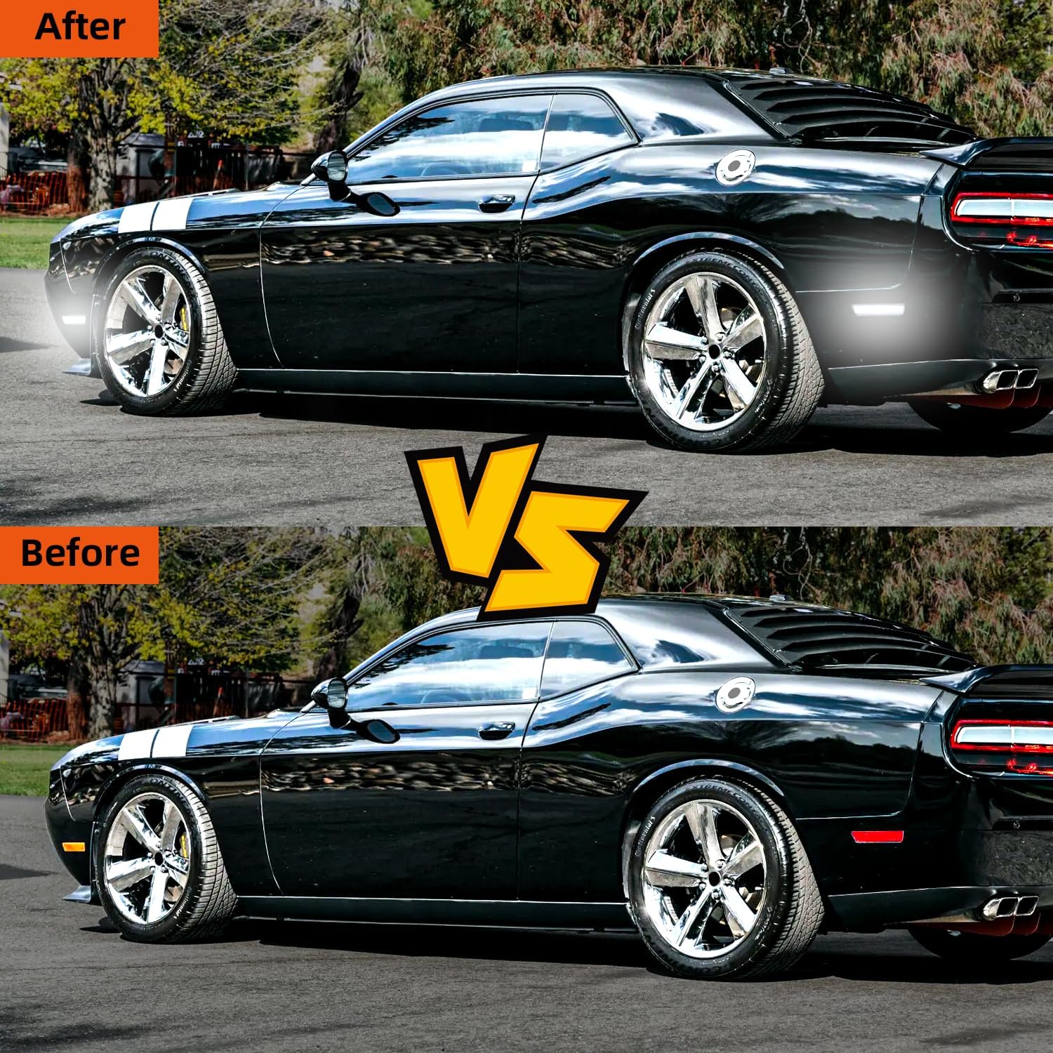 Side Marker Lights Compatible with Challenger 2015 2016 2017 2018 2019 2020 2021 2022 2023 2024 Front Rear Bumper Fender Lights, LED Side Marker Light, Smoked Lens Running Light, 4PCS