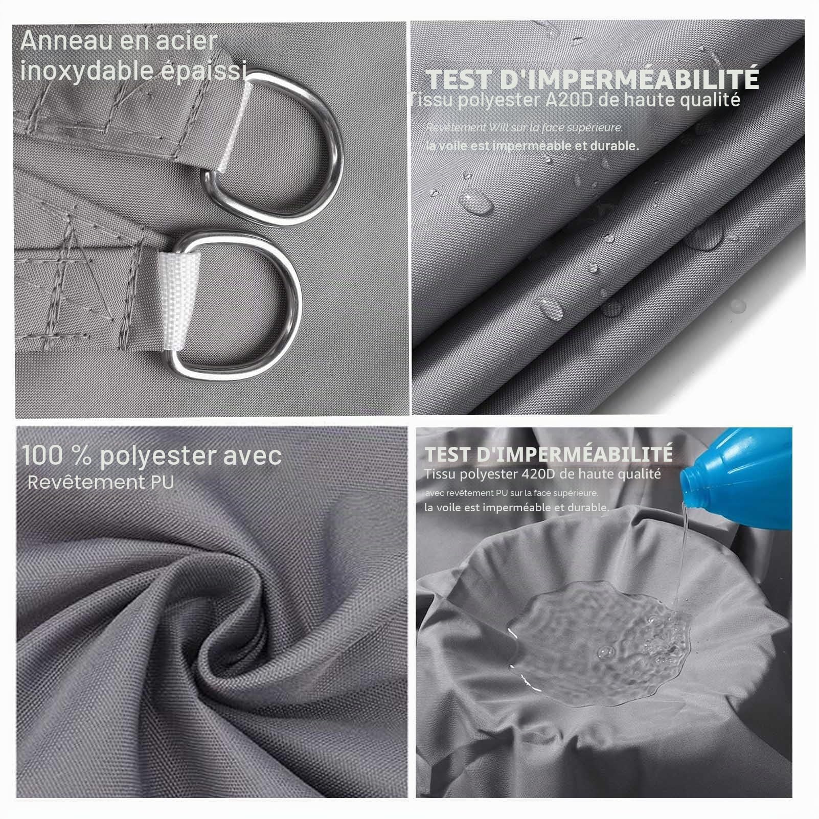 Voile d'ombre triangulaire 3x4x5m, kit de fixation, polyester PES, imperméable, cordes de fixation, protection solaire balcon-jardin-terrasse