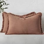 MIULEE Ensemble de 2 Couvertures d'oreiller à jet de lin Place Boho décorative avec Tassels Agritourisme Coussin Couvres Naturel Beige Accent Oreiller avec Fringe pour Canapé Canapé Lit Salon Printemps 18x18 1 cm