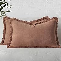 Vista 36 de MIULEE Juego de 2 fundas de almohada bohemias de lino neutro, fundas de cojín decorativas con flecos para sofá, cama, sala de estar, decoración