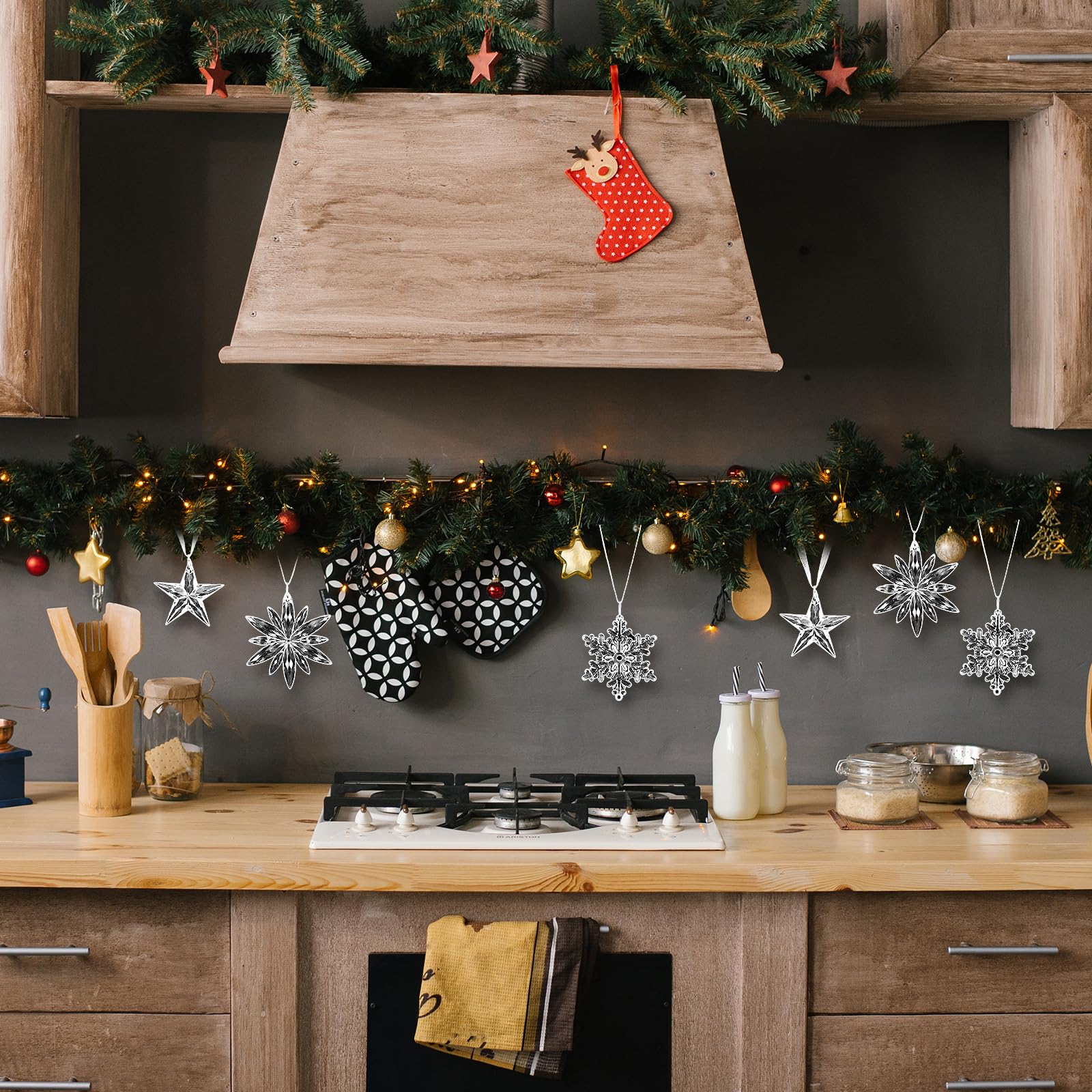 9 Stück Schneeflocken Deko Weihnachtsbaum Deko Acryl Weihnachtsbaumschmuck Weihnachtsdeko Weihnachtdeko Streudeko Weihnachten Christbaumschmuck Anhänger Indoor Winterdeko Weiße (A)
