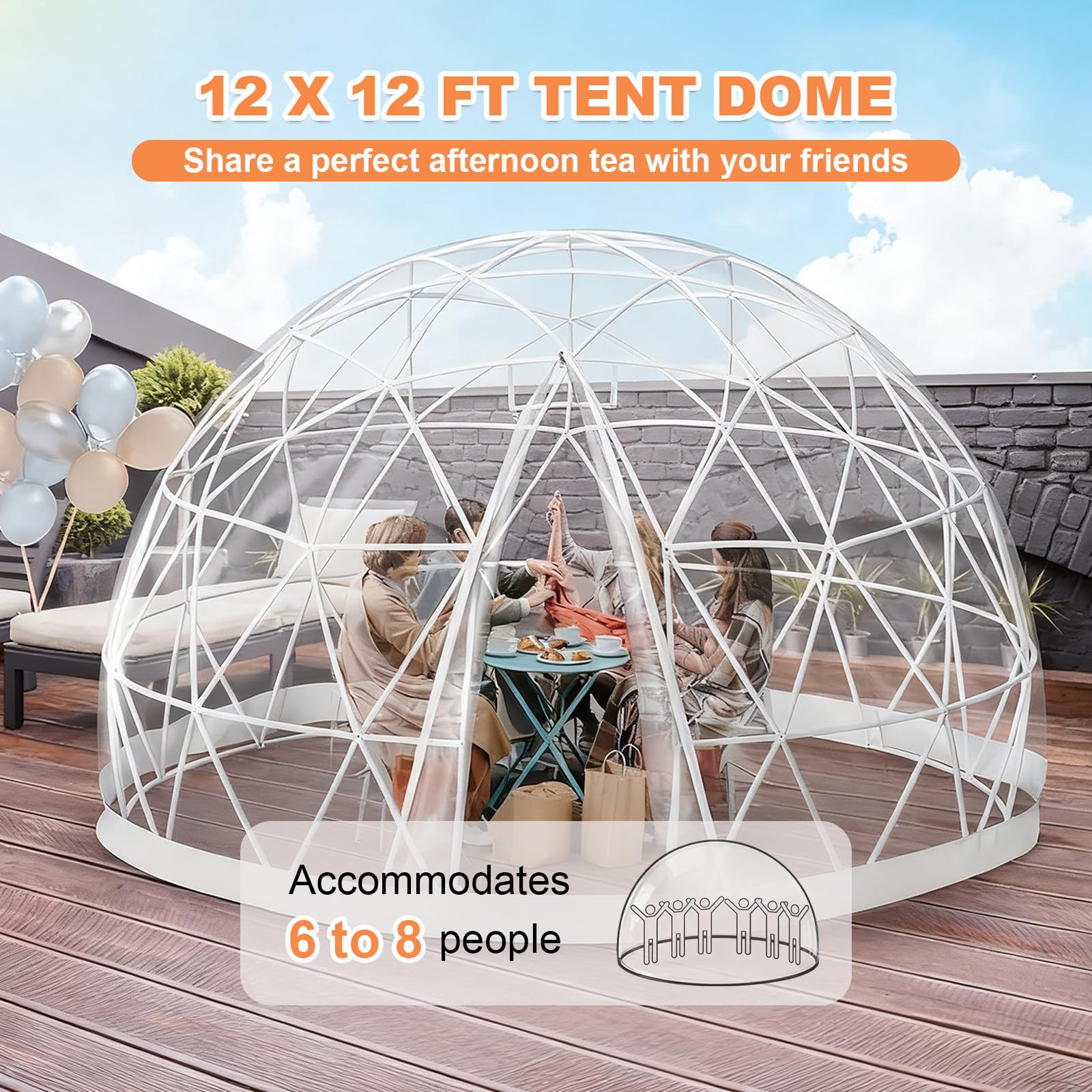Garten-Iglu-Bubble-Zelt Mit Reißverschlusstüren Und 10 M Lichterkette, 3,6 M, Transparente TPU-Außenkuppel Für 5–7 Personen, Schafft Einen Privaten Rückzugsort Zum Campen Und Essen