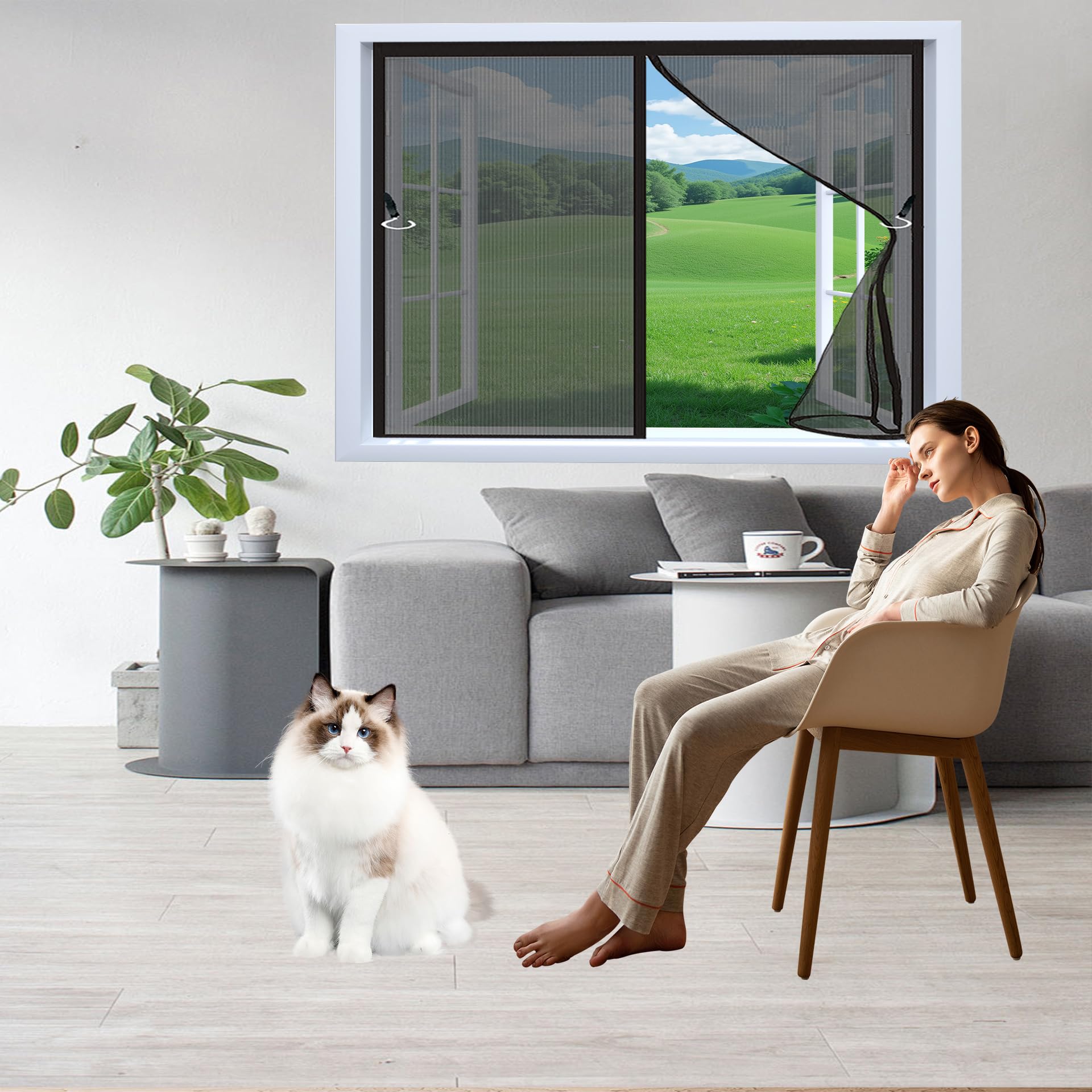 Moustiquaire fenêtre sans perçage pour aérer le balcon et le salon