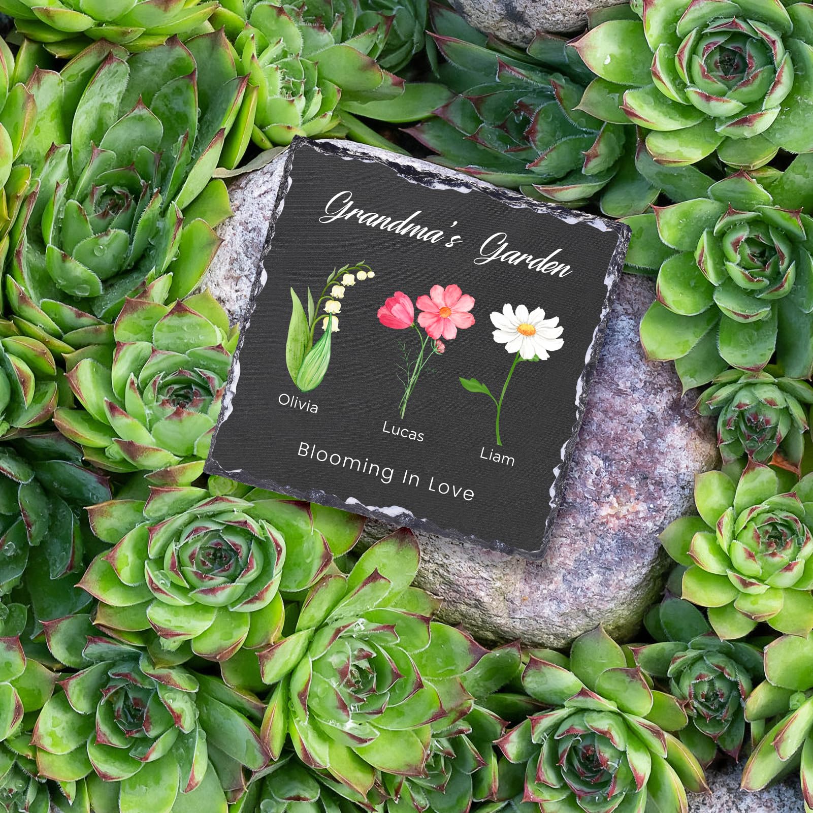 Piedra de jardín personalizada, piedra conmemorativa de jardín de flores con texto/nombres, regalo para abuela, día de la madre, regalos de cumpleaños