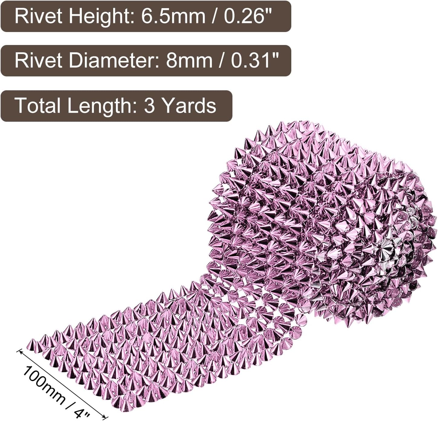 uxcell 3 Yards Sew Stitch on Cone Spikes Studs, 12Rows Plastic Flat Back Spike Rivet Punk Trim Ribbon for DIY Clothing, Bags, Shoes Decoration, Pink