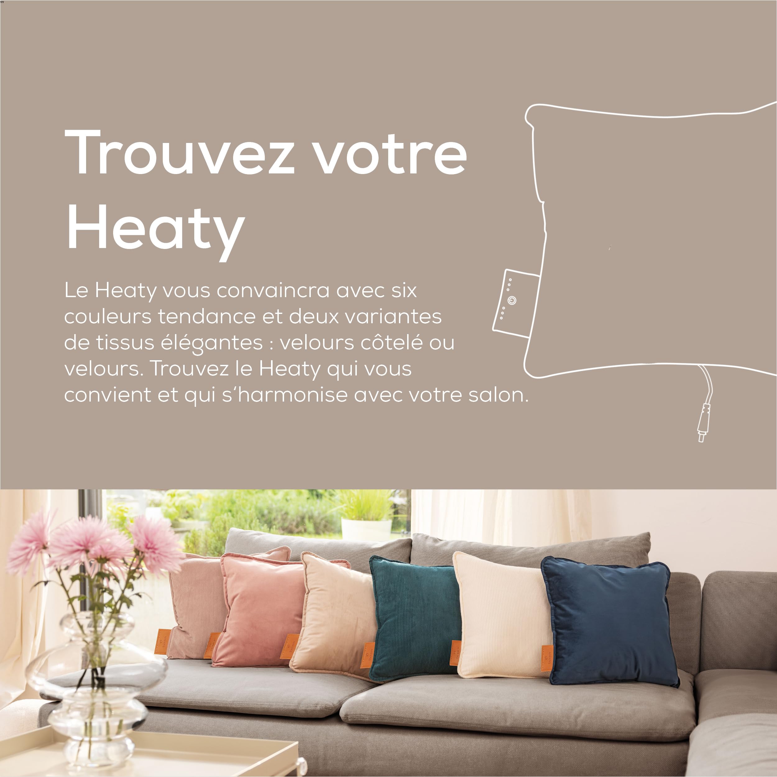 Beurer Heaty Coussin chauffant, coussin chauffant sans fil avec batterie, avec arrêt automatique et 3 réglages de la température, chauffe rapidement, velours côtelé doux, blanc