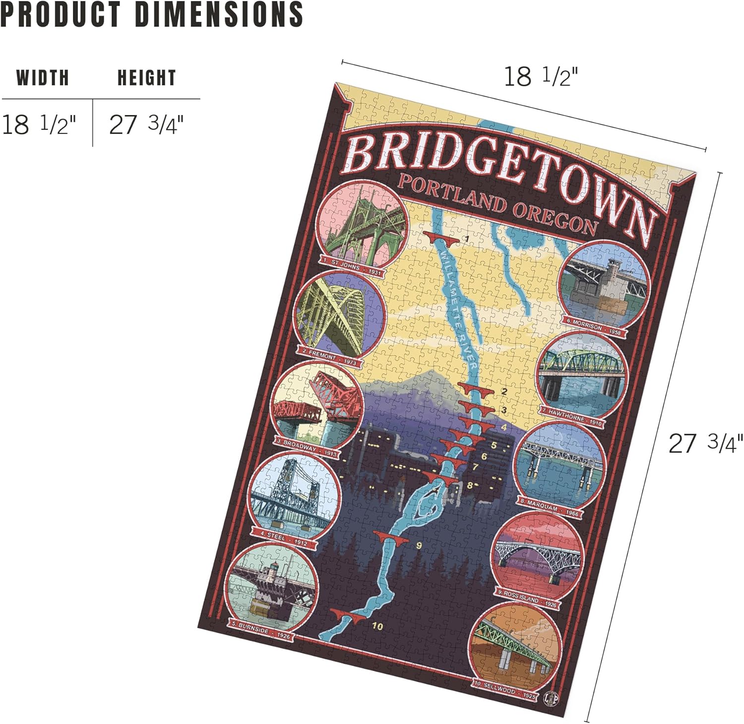 Portland, Oregon, Bridges of Portland (1000 Piece Puzzle, Challenging Jigsaw Puzzle for Adults, Made in USA)