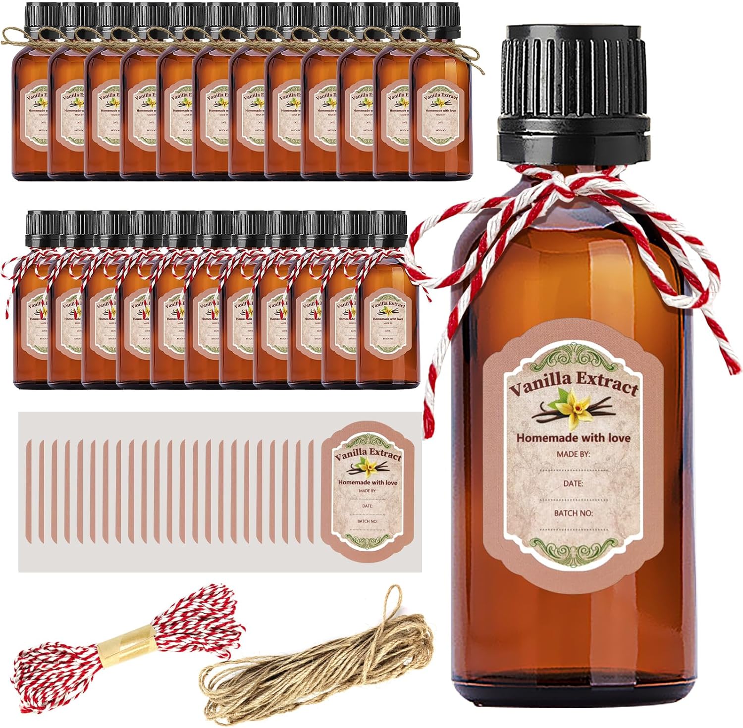 DANHMAO 24 Pack 2 Ounce Vanilla Extract Bottles, Small