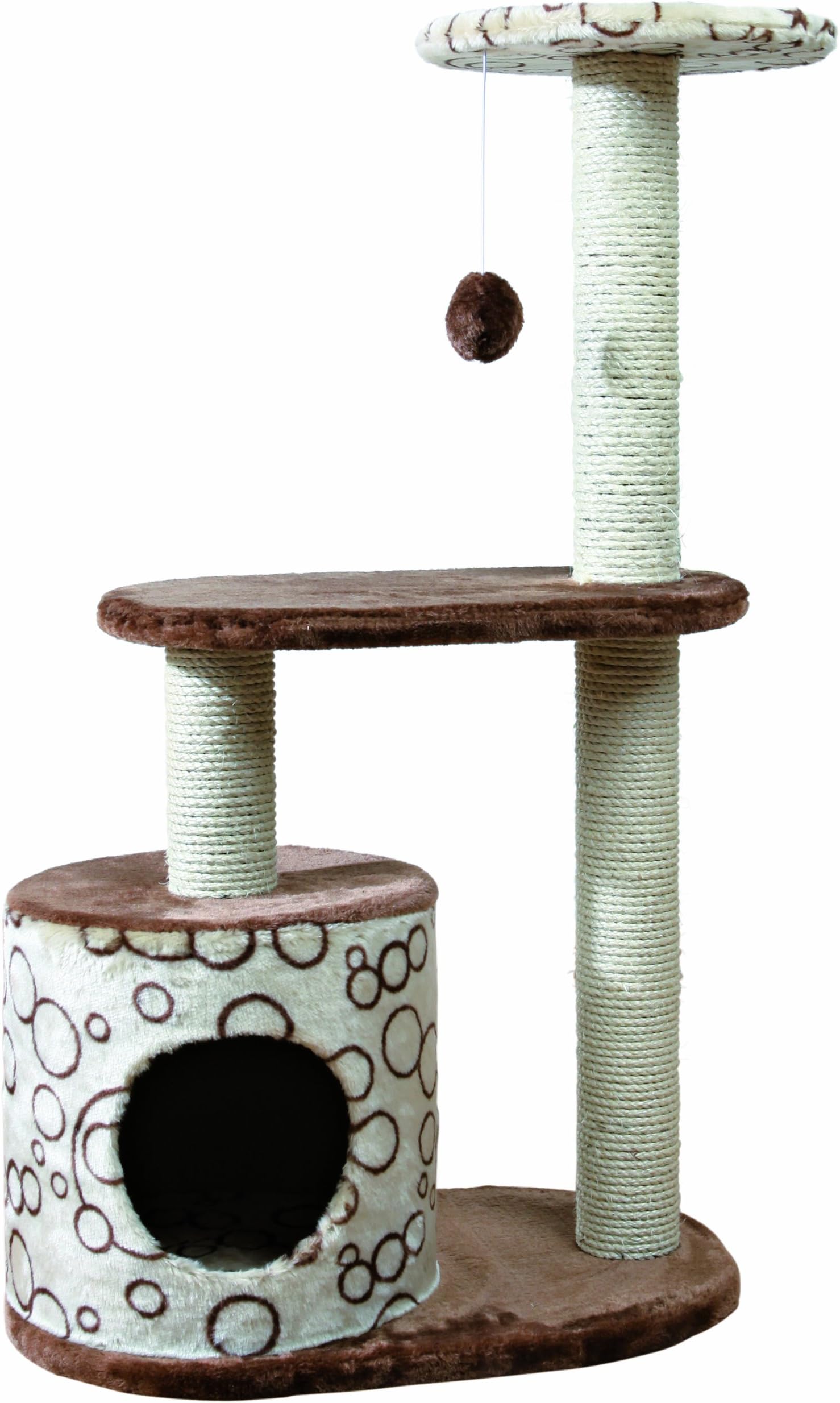 TRIXIE Casta Cat Tree with Condo | 2 Platforms | Dangling Cat Toy, Brown, 21.5 x 13.75 x 37.25 in.