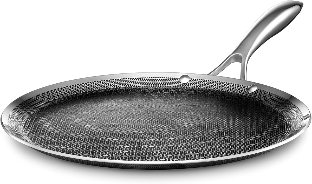 HexClad 12" Hybrid Nonstick Griddle Pan, BBQ, Dishwasher and Oven Safe | Stay-Cool Handles, Oven Safe up to 900°F, Compatible with All Cooktops, Induction Ready