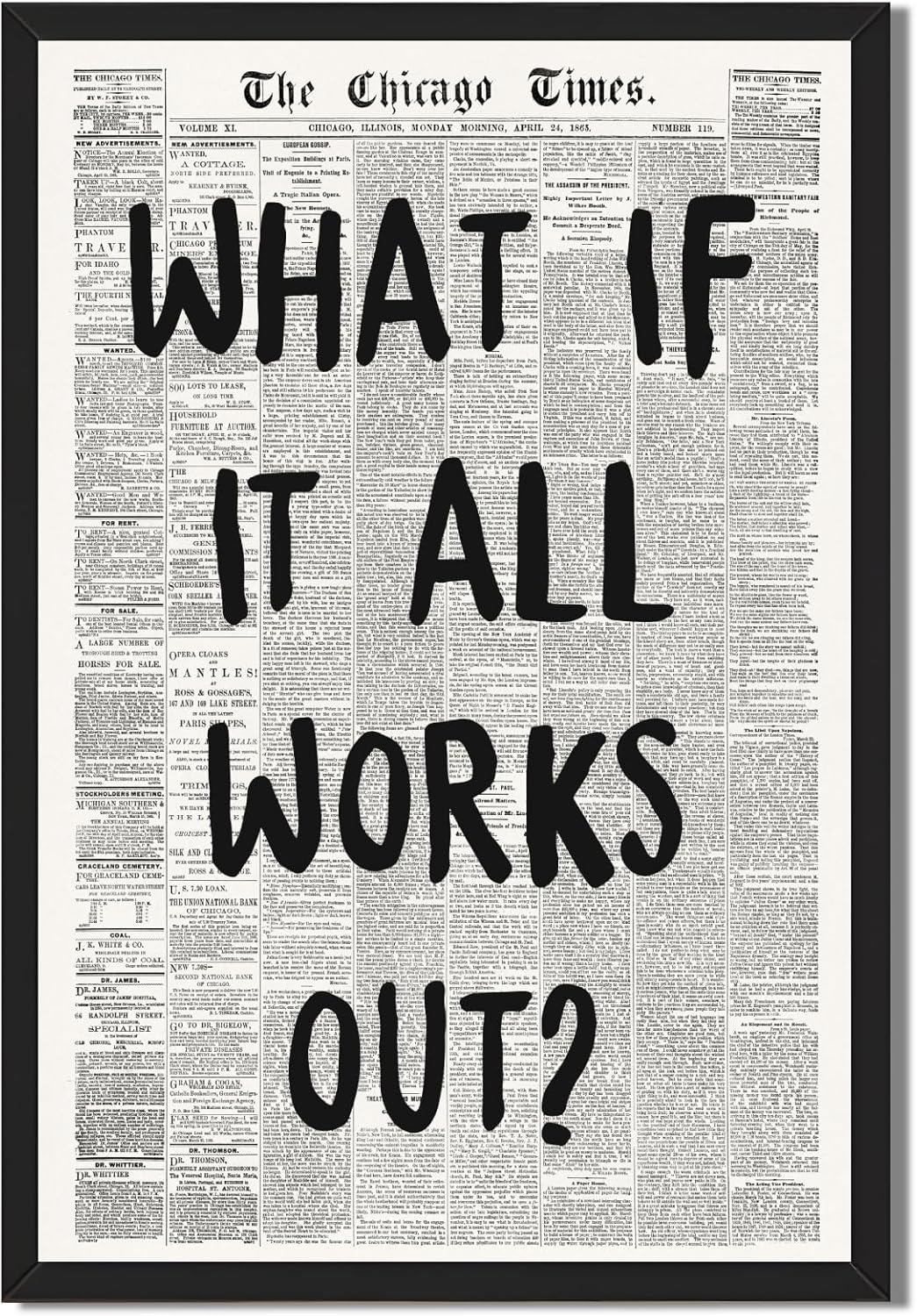 Framed Retro Newspaper Wall Art Trendy Black and White Poster Dont Look Back Inspirational Quote Posters Positive Motivational Affirmation Canvas Print Preppy Aesthetic Office Bedroom Decor 12x16inch