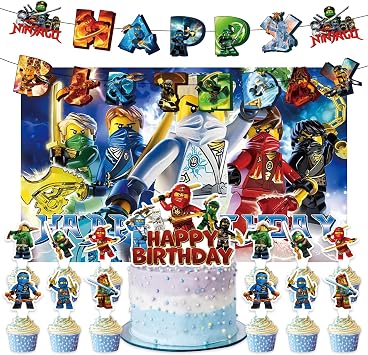 27pcs Ninja Party Decoration Pack Includes,Banner,Cake Topper,Blackdrop for Ninja party supplies