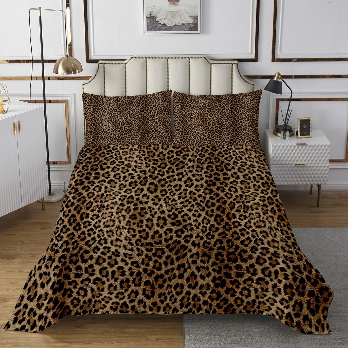 Loussiesd Leopard Tagesdecke 220x240cm, Geparden Print Bettüberwurf für Kinder Jungen Mädchen Tier Doppelbett Gesteppt Safari Wohndecke mit 2 Kissenbezüge