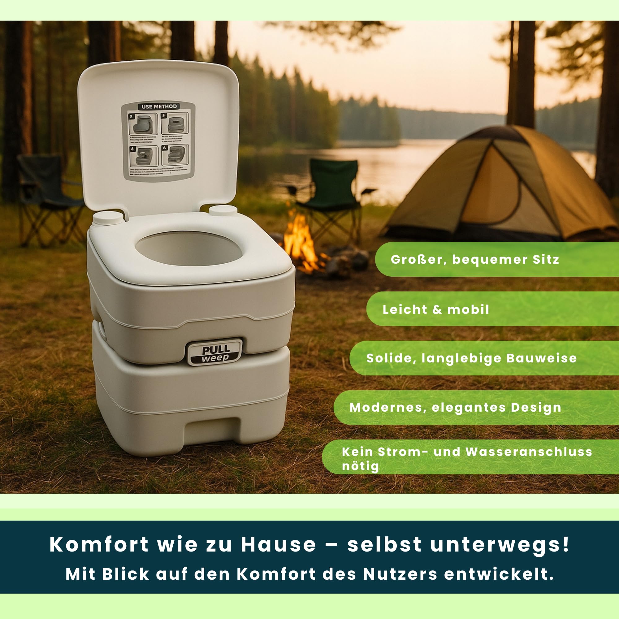 weep Campingtoilette 20L + 10L, Mobile Toilette, Tragbare Trenntoilette mit Kolbenpumpe - Trockentrenntoilette für Unterwegs Camping Garten, Leicht zu transportieren