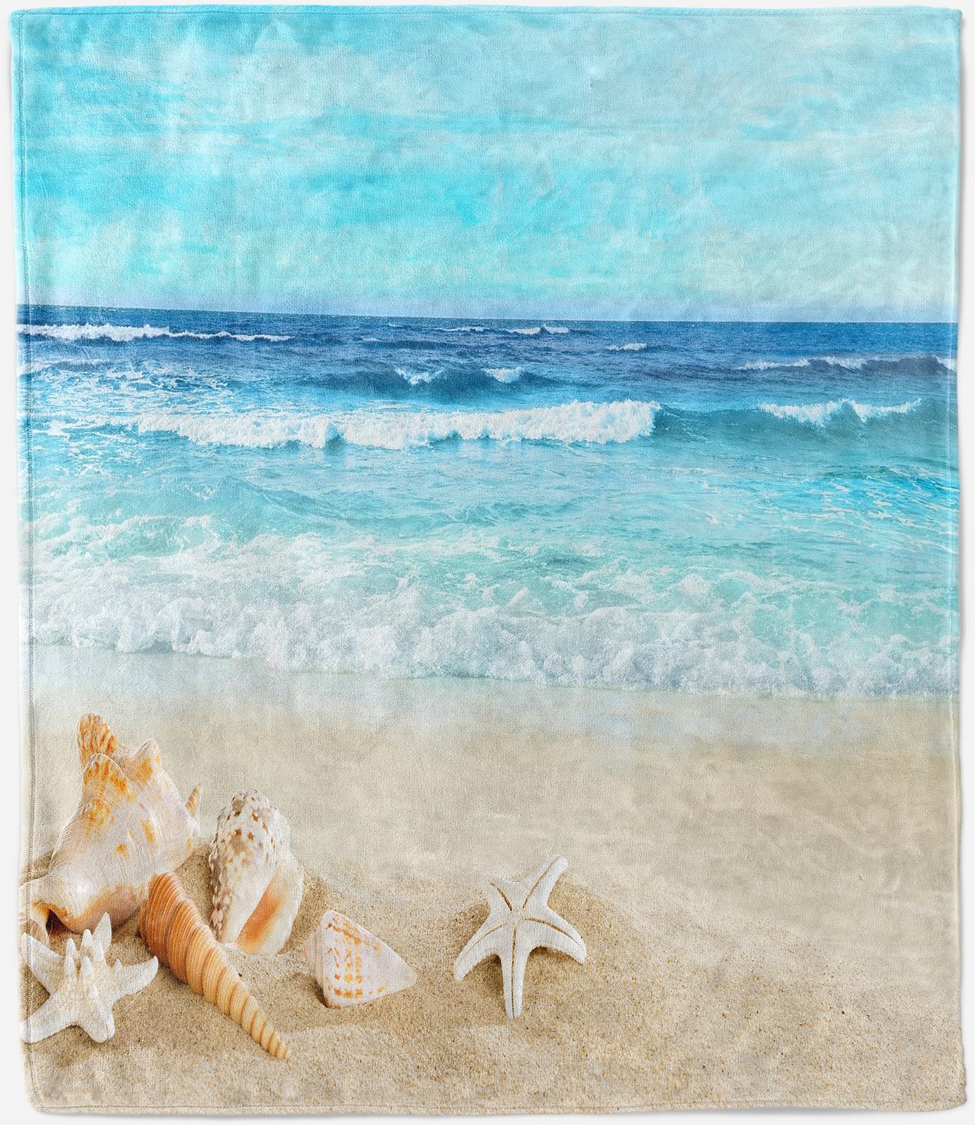 ANHOPE Beach Blanket Soft Lightweight Flannel Fleece Throw Blanket for Couch Sofa Bed Tropical Coastal Ocean Shell Print Pattern All Season Decorative Throw for Kids Adults Twin/Double 150 x 200 cm