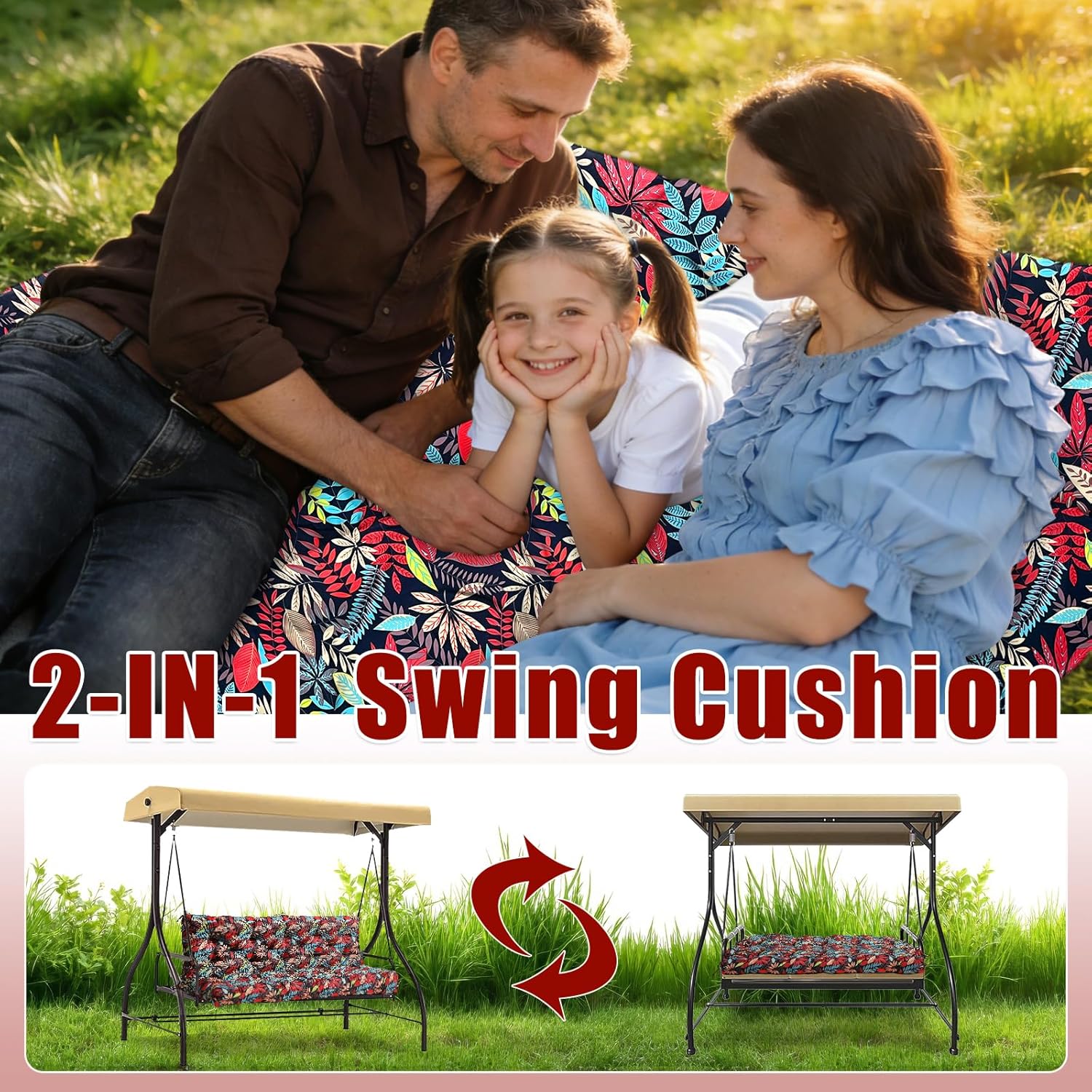 Porch Swing Cushions 60 inch Bench Cushion Waterproof Outdoor Swing Cushions 3 Seater Thick 5in Replacement Swing Cushions for Outdoor Furniture Patio (Red Leaves-60x40 inch)
