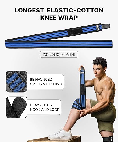 Miniatura 44 de DMoose Fitness Knee Sleeves for Weightlifting (Pair) 78” Knee Wraps for Joint Support, Squats & Powerlifting - Gym Brace Straps for Joint Stability