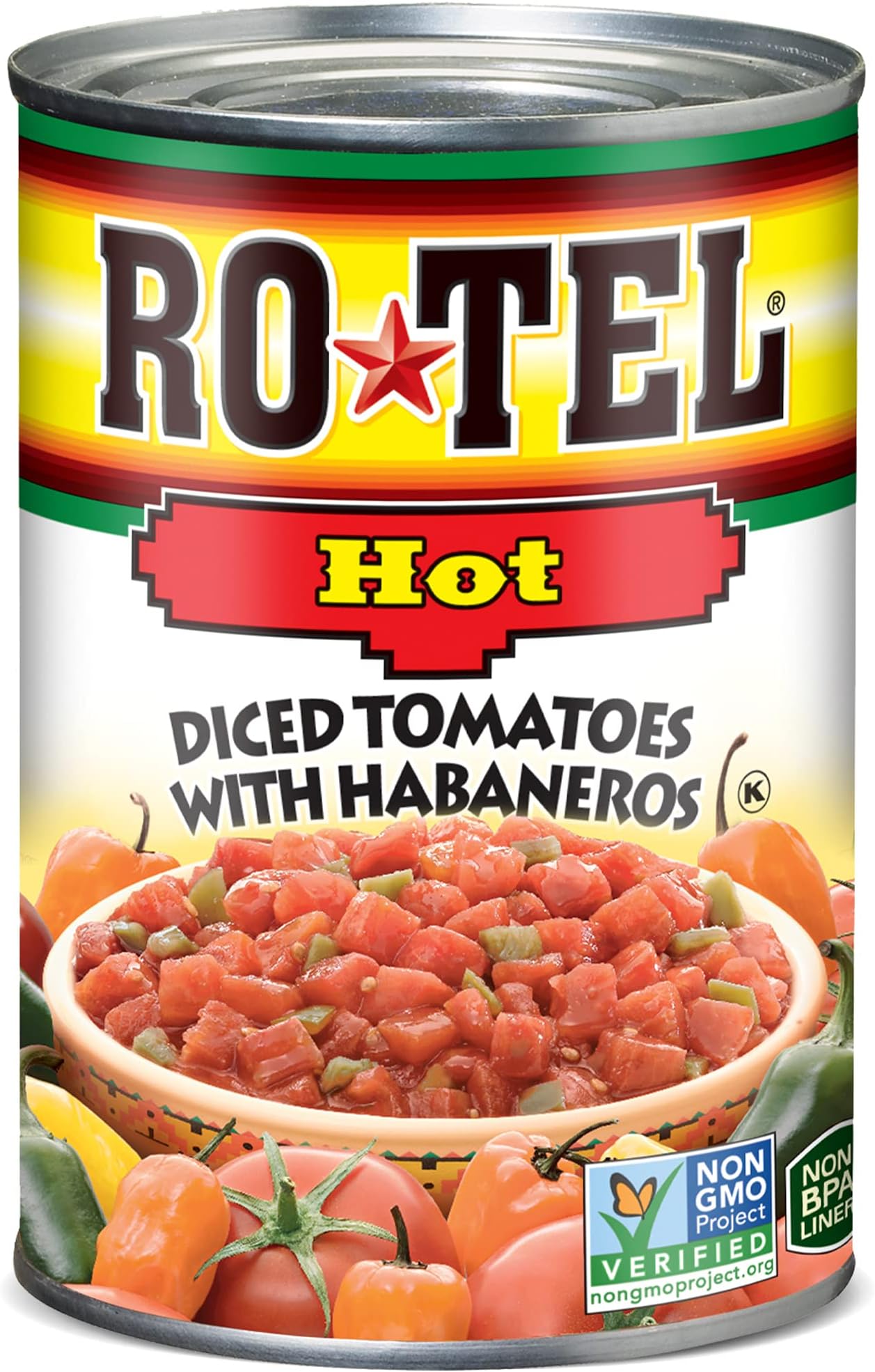 Ro-Tel Hot Diced Tomatoes with Habaneros, 10 Ounce, 12 Pack