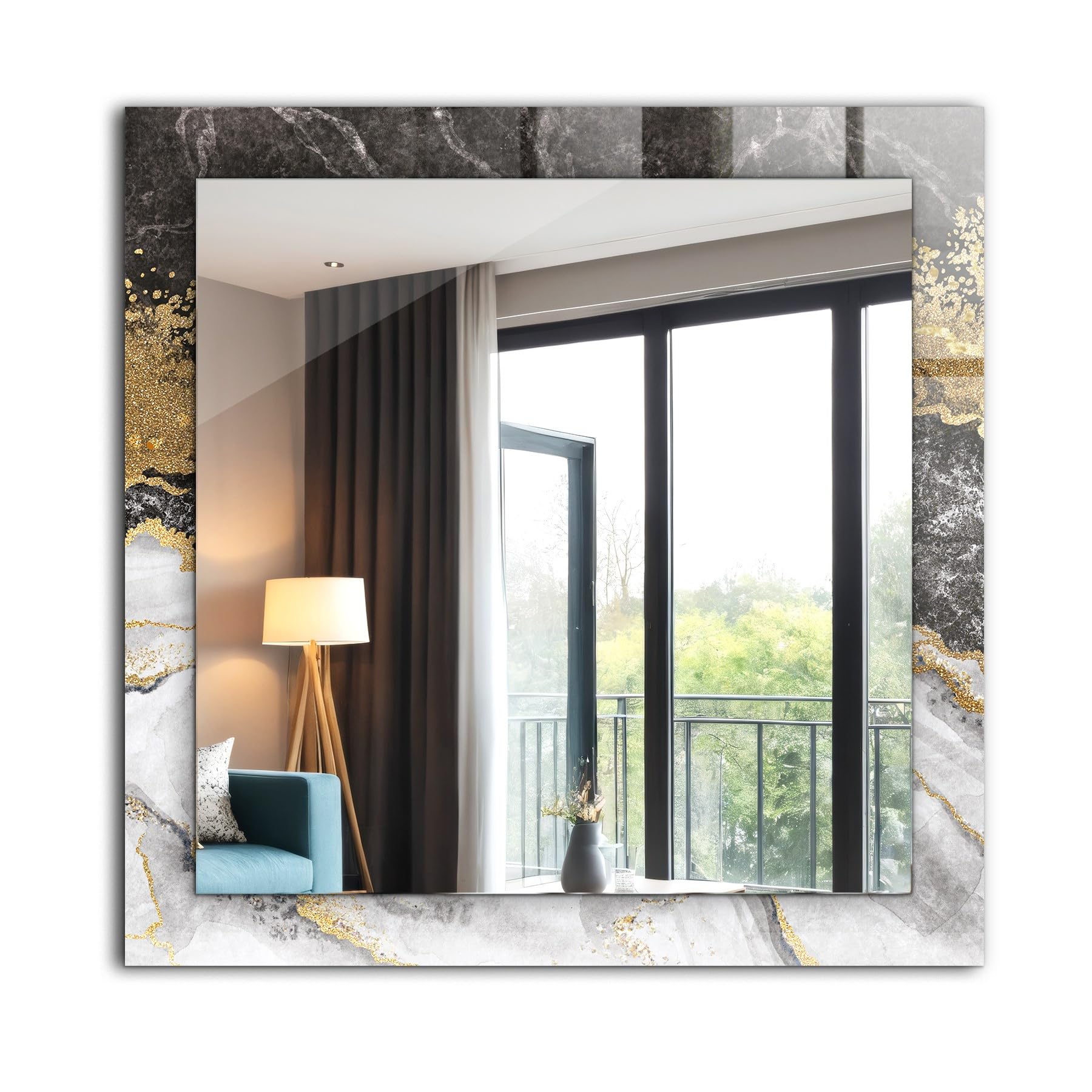 Miroir abstraction des veines de marbre 60x60cm cadre imprimé chic