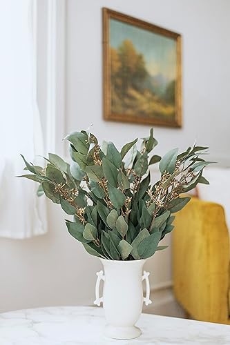 Miniatura 5 de Oh You're Lovely | 3 piezas de eucalipto artificial con semillas verdes y marrones verdes y tallo de relleno de 22 pulgadas | Spray floral sintético