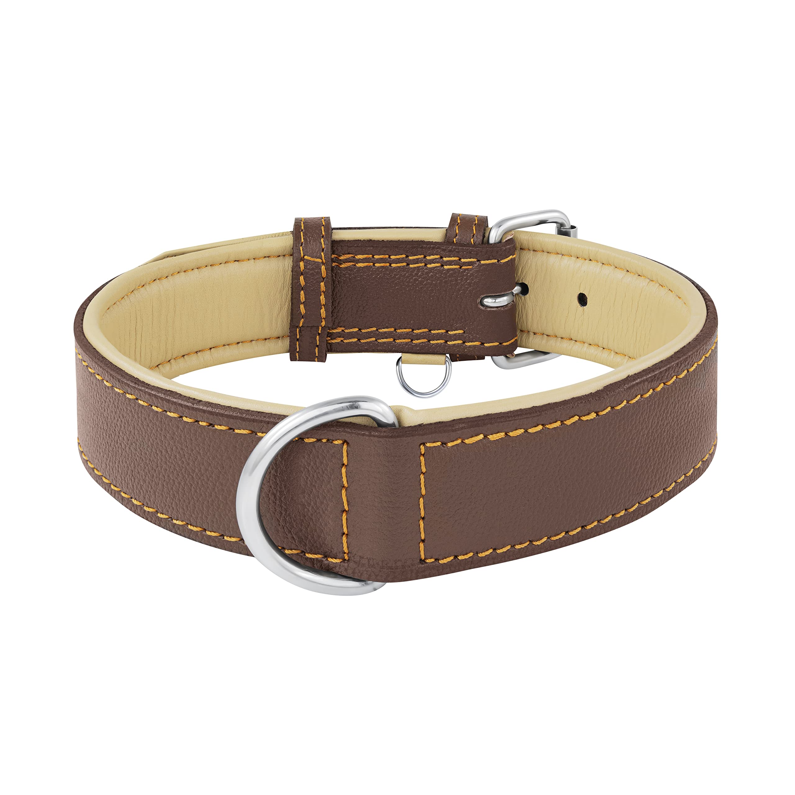 Riparo Echtes Leder Verstellbares Hundehalsband mit Zusätzlicher Verstärkung (XXL: 5CM Breit für 60,9CM - 73,7CM Hals, Braun)
