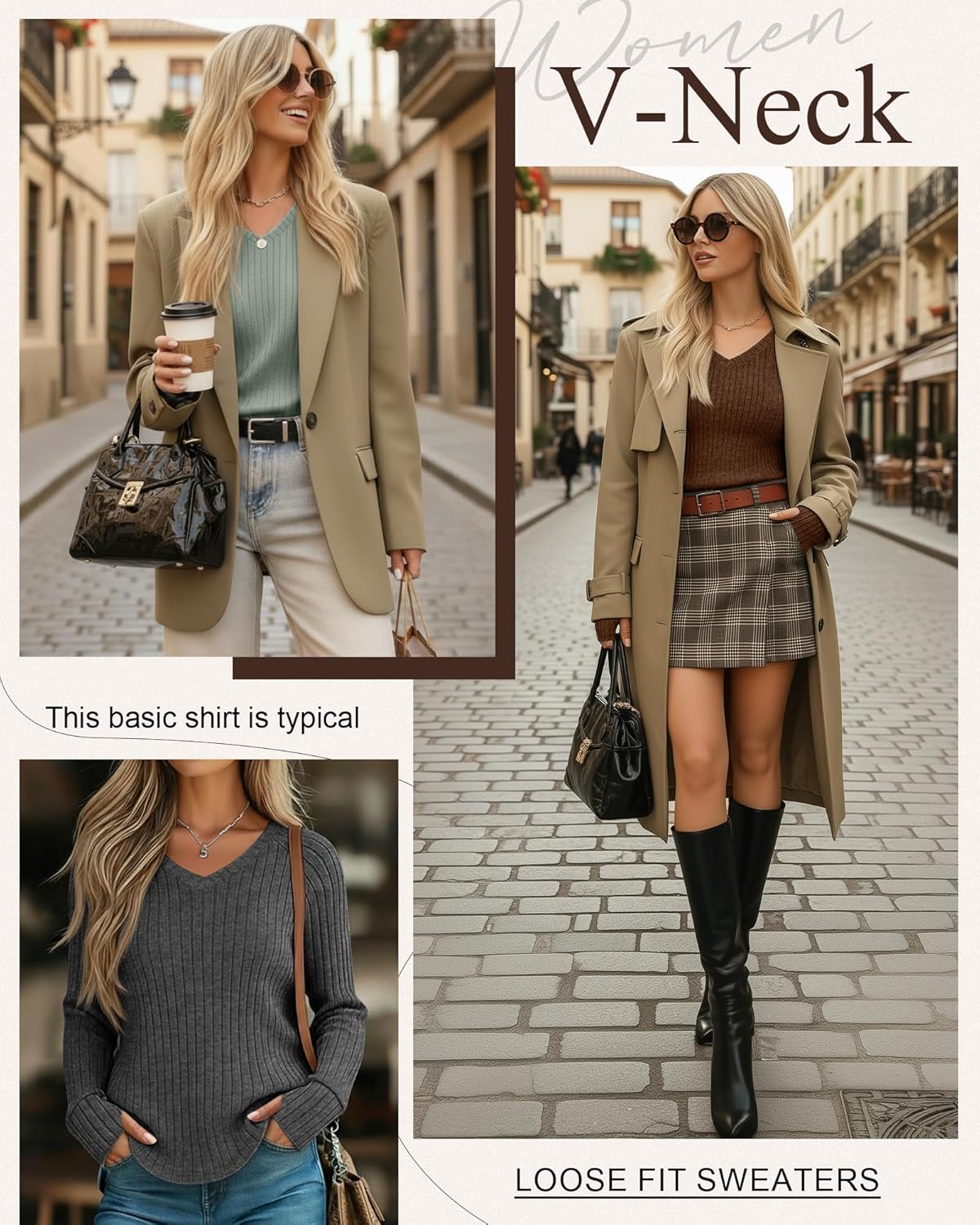 3 Pack Women's V Neck Sweaters with Thumb Holes Ribbed Long Sleeve Shirts Casual Fall Tops Tunic Clothes - Image 3