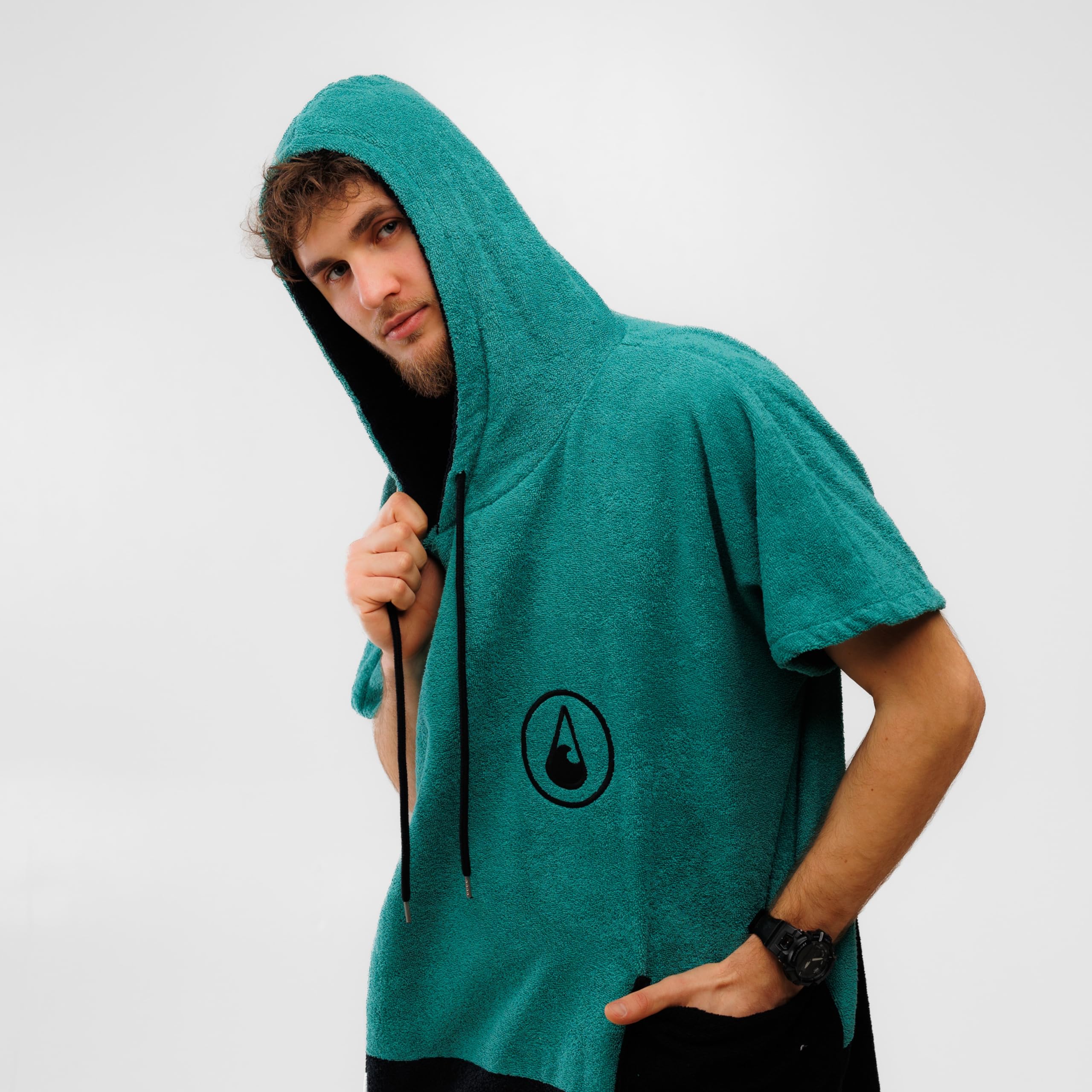 WAVE HAWAII Poncho Faro - Poncho de surf, 100% algodón, para tallas de cuerpo de 160 – 190 cm, para natación, playa, surf, toalla de baño con poncho de ducha para mujer, hombre y adulto, M/L