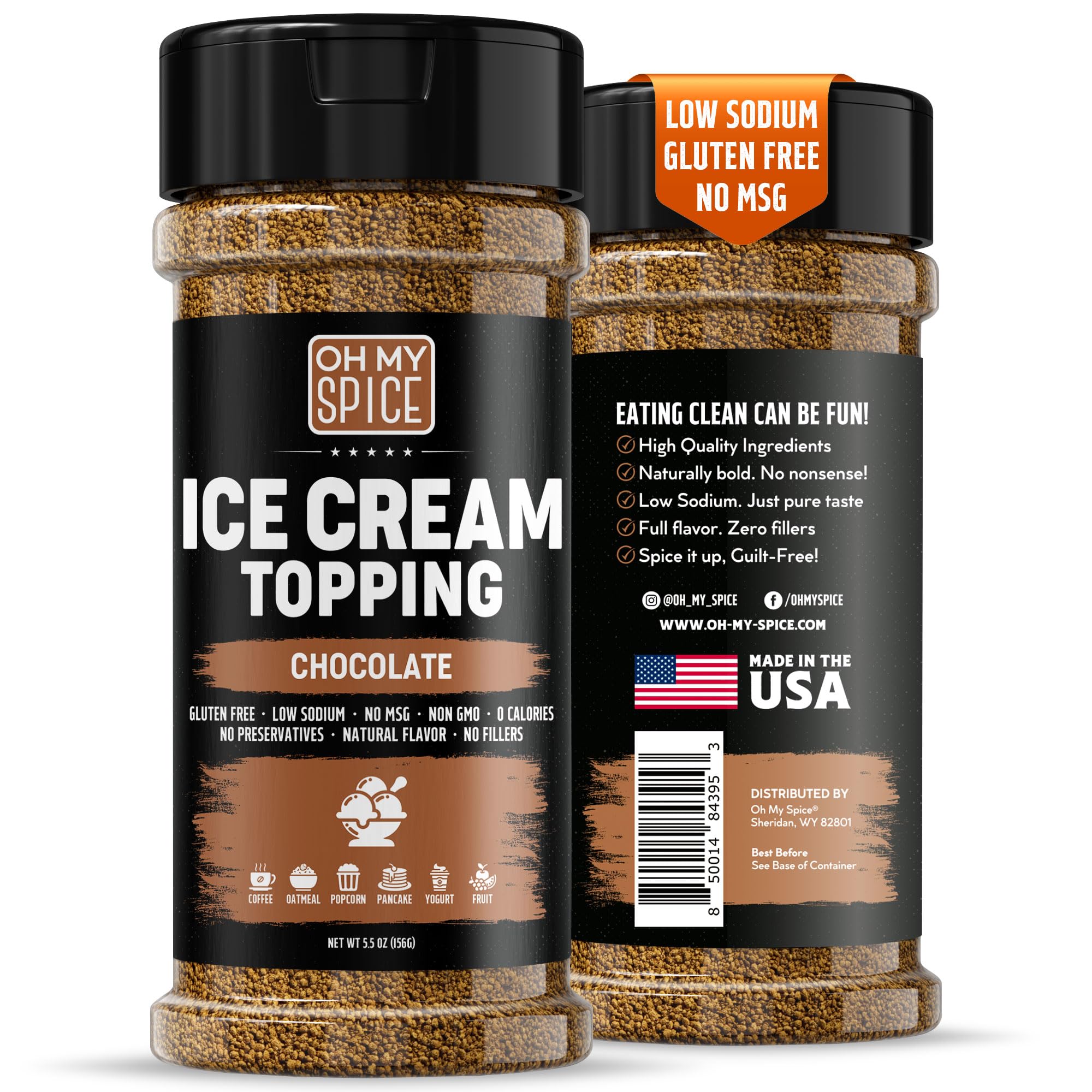 Ice Cream Topping Chocolate Powder Mix - Gluten Free & Low Sodium Cocoa Powder for Coffee Toppings. Sweet Cacao Topper Mix Seasoning Flavor for Oatmeal, Yogurt & Dessert. Chocolate for Coffee. 5.5oz