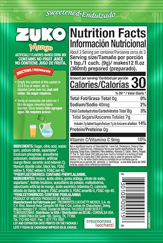 Miniatura 2 de ZUKO Mango - Bebida instantánea en polvo, 24 bolsas individuales de 0.9 onzas, no necesita azúcar (paquete de 2)